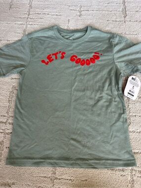 NWT Kids Cotton Sage Green Graphic Tee with Red "LET'S GOOOOO!"